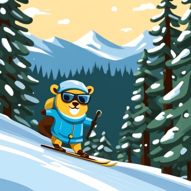 Go Blue Gopher skiing down the snowy slopes, feeling the chilly air rush past.