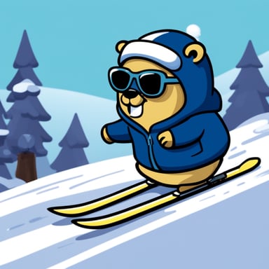 Go Blue Gopher skiing down the snowy slopes, feeling the chilly air rush past.