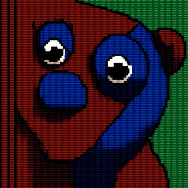 Go Blue Gopher, looking at pixels on a flat display. Individual pixels: red, blue, green. Vivid. Superreal.