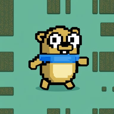 Go Blue Gopher in a pixel art style like a Mario game.