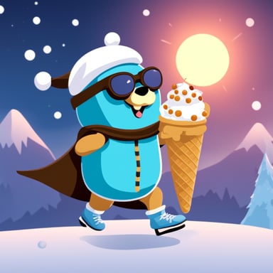 Go Blue Gopher goes ice skating while holding an ice cream and eating pasta, all while being blindfolded like a ninja.