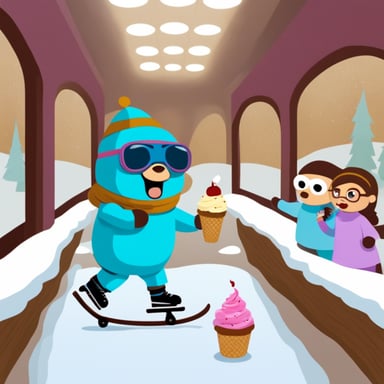 Go Blue Gopher goes ice skating while holding an ice cream and eating pasta, all while being blindfolded like a ninja.