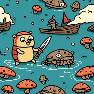 Go Blue Gopher fighting a crab with swords.