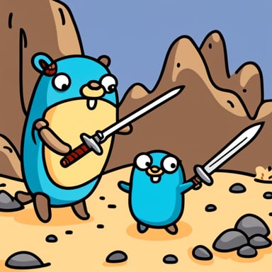 Go Blue Gopher fighting a crab with swords.