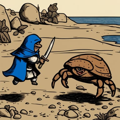 In a medieval fight, Go Blue Gopher bravely faced off against a crab.
