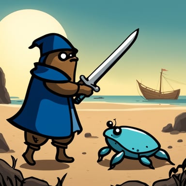 In a medieval fight, Go Blue Gopher bravely faced off against a crab.