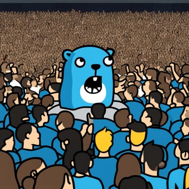 Go blue gopher head-banging in the mosh pit at a heavy metal concert.