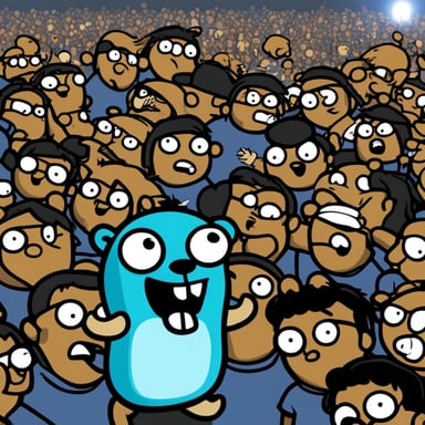 Go blue gopher head-banging in the mosh pit at a heavy metal concert.