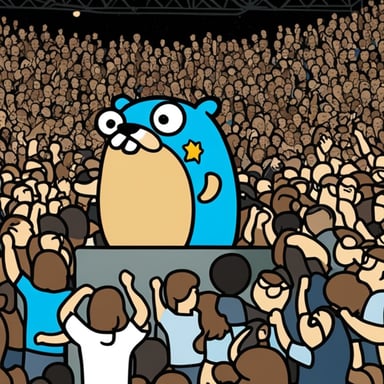 Go blue gopher head-banging in the mosh pit at a heavy metal concert.