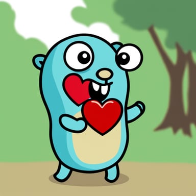 Go Blue Gopher, joyful holding a heart.