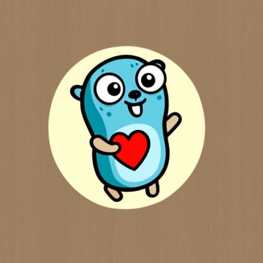 Go Blue Gopher, joyful holding a heart.