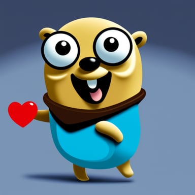 Go Blue Gopher, joyful holding a heart.