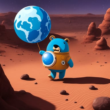 Go Blue Gopher walking around the Mars globe.