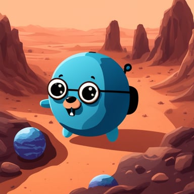 Go Blue Gopher walking around the Mars globe.