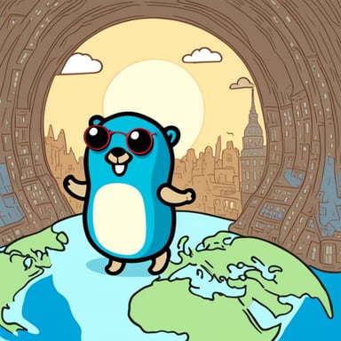 Go Blue Gopher walking around the globe.