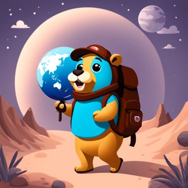 Go Blue Gopher with a backpack walking around the Earth globe.
