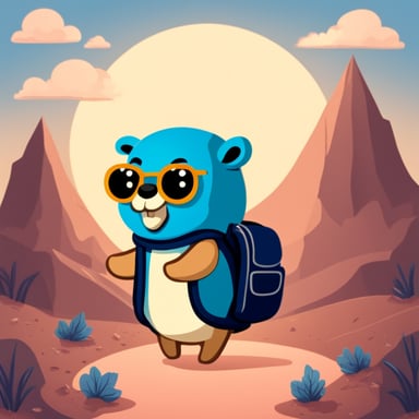 Go Blue Gopher with a backpack walking around the Earth globe.