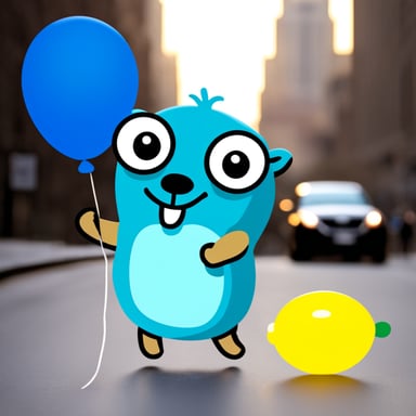 Go Blue Gopher holding balloons.