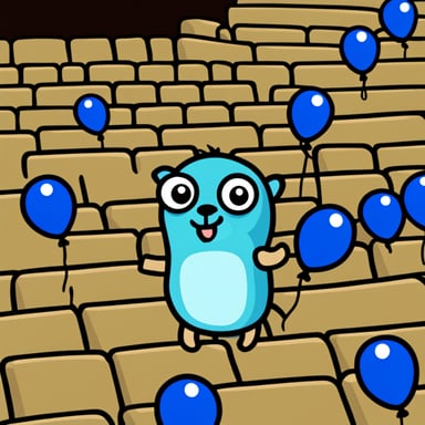 Go Blue Gopher holding balloons.