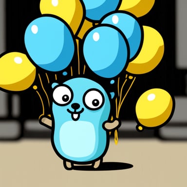 Go Blue Gopher holding balloons.