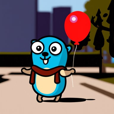 Go Blue Gopher holding balloons.