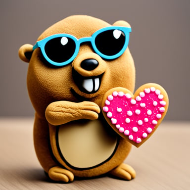 Go Blue Gopher enjoys a heart-shaped cookie.