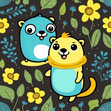 Happy Go Blue Gopher with Yellow Ferret. Colorful.