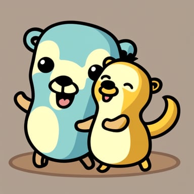 Happy Go Blue Gopher with Yellow Ferret. Colorful.