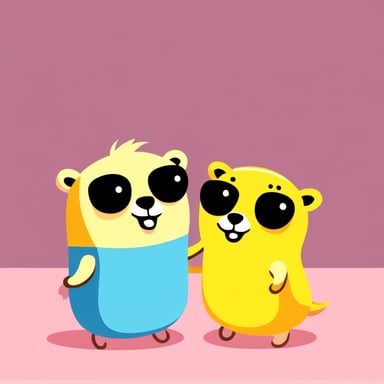 Happy Go Blue Gopher with Yellow Ferret. Colorful.