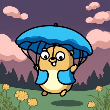 Go Blue Gopher using a Portobello mushroom as a parachute.