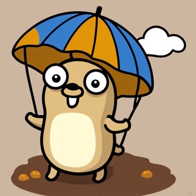 Go Blue Gopher using a Portobello mushroom as a parachute.