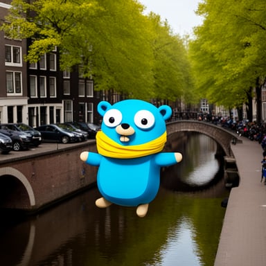 Go Blue Gopher parachuting in Amsterdam
