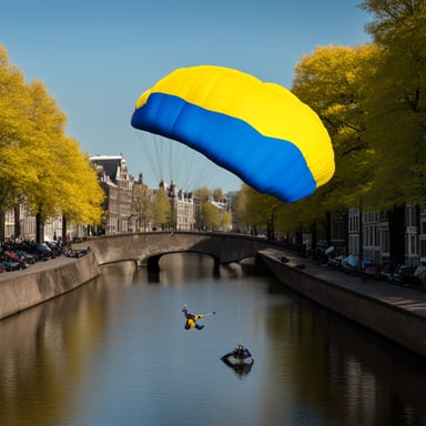 Go Blue Gopher parachuting in Amsterdam