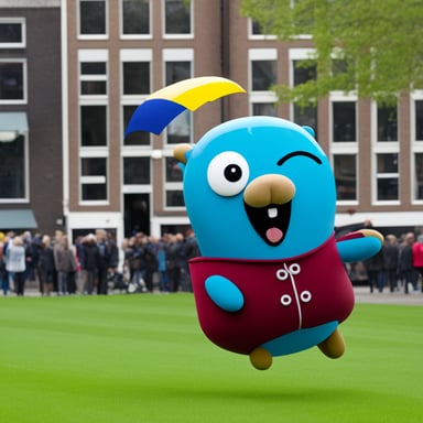 Go Blue Gopher parachuting in Amsterdam