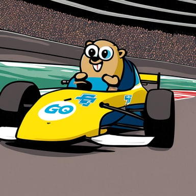 Go Blue Gopher riding an F1 car.
