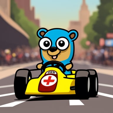 Go Blue Gopher riding an F1 car.