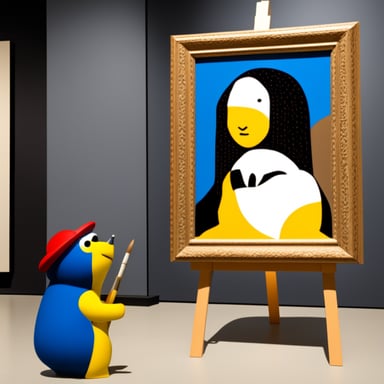 Go Blue Gopher is painting a small Mona Lisa in a museum.