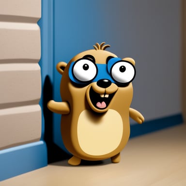 Go Blue Gopher coming out of the wall in a surprising twist in a comedy movie.