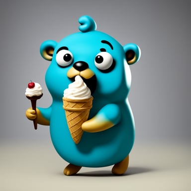A go blue gopher holding a small ice cream cone, enjoying a sweet treat.
