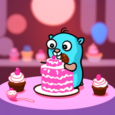 Go Blue Gopher eating cake.