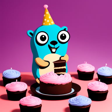Go Blue Gopher eating cake.