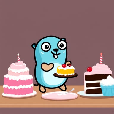 Go Blue Gopher eating cake.