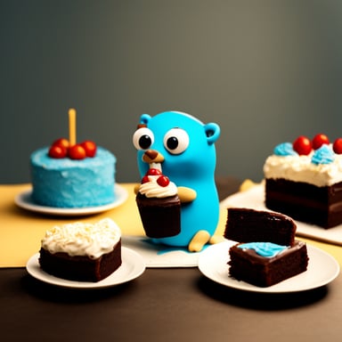 Go Blue Gopher eating cake.