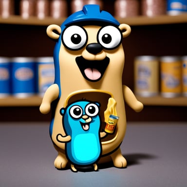 Go blue gopher enjoys eating a can of spam.