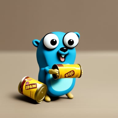 Go blue gopher enjoys eating a can of spam.