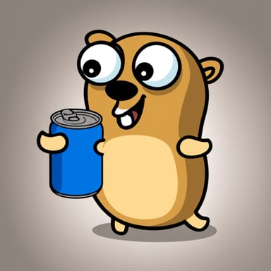 Go blue gopher enjoys eating a can of spam.