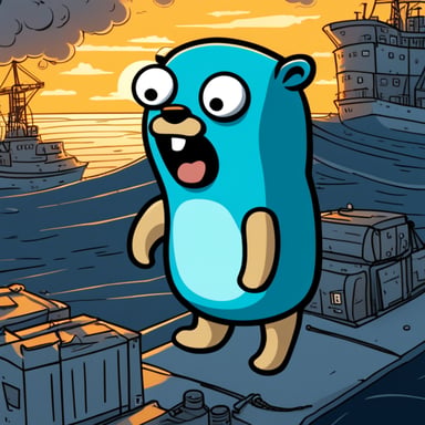 Go Blue Gopher screaming at Docker-compose.