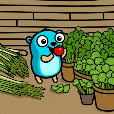 A go blue gopher happily munching on some veggies.