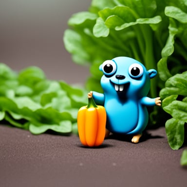 A go blue gopher happily munching on some veggies.