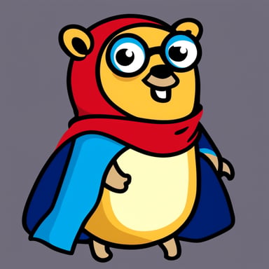 Go Blue Gopher, colorful with a hero cape.